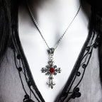 Large Silver Baroque Christian Cross Necklace with Crystals | Christian Jewelry