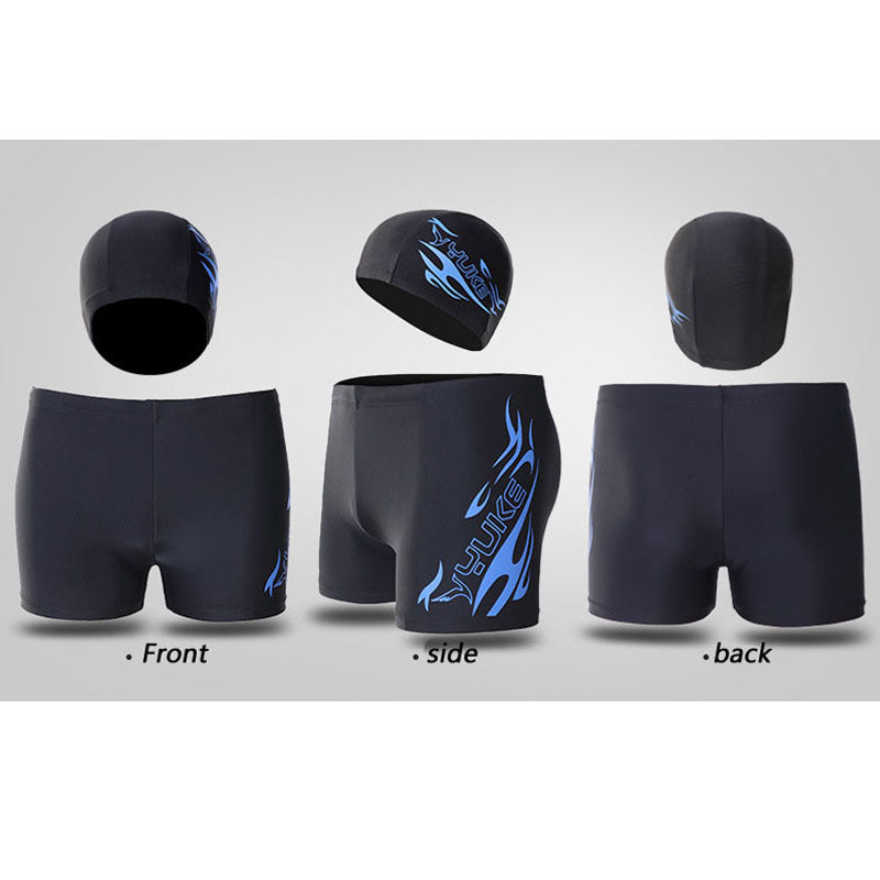 Men's Flame Print Swim Trunks and Cap Set
