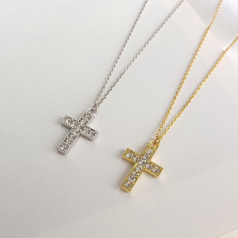S925 Silver Cross Pendant Necklace with Diamonds | Christian Jewelry