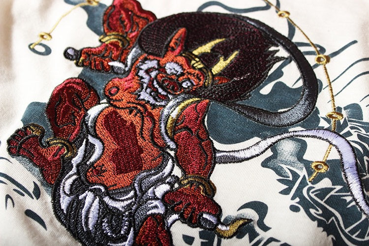 Embroidered Thunder God and Koi Short Sleeve Shirts | Streetwear