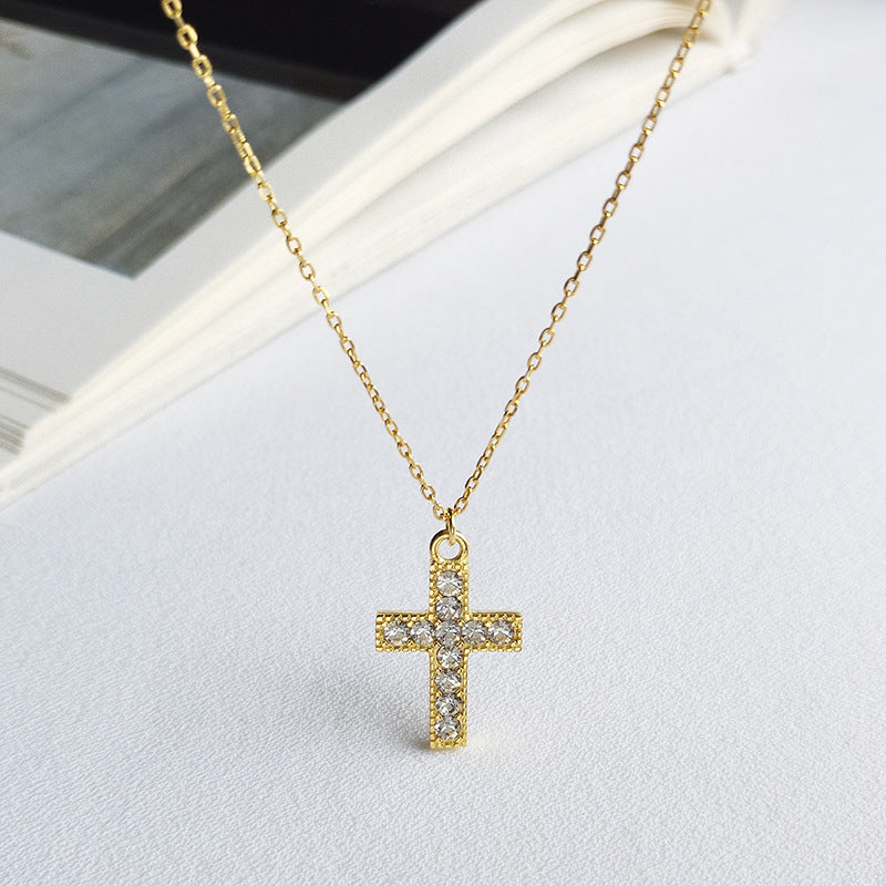 S925 Silver Cross Pendant Necklace with Diamonds | Christian Jewelry