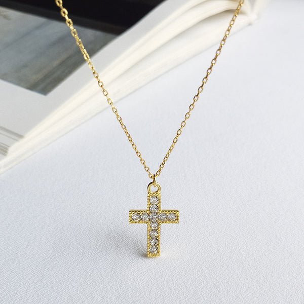 S925 Silver Cross Pendant Necklace with Diamonds | Christian Jewelry