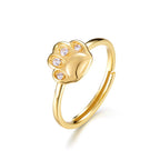 Silver Cute Cat Paw Open Ring with Zircon Design