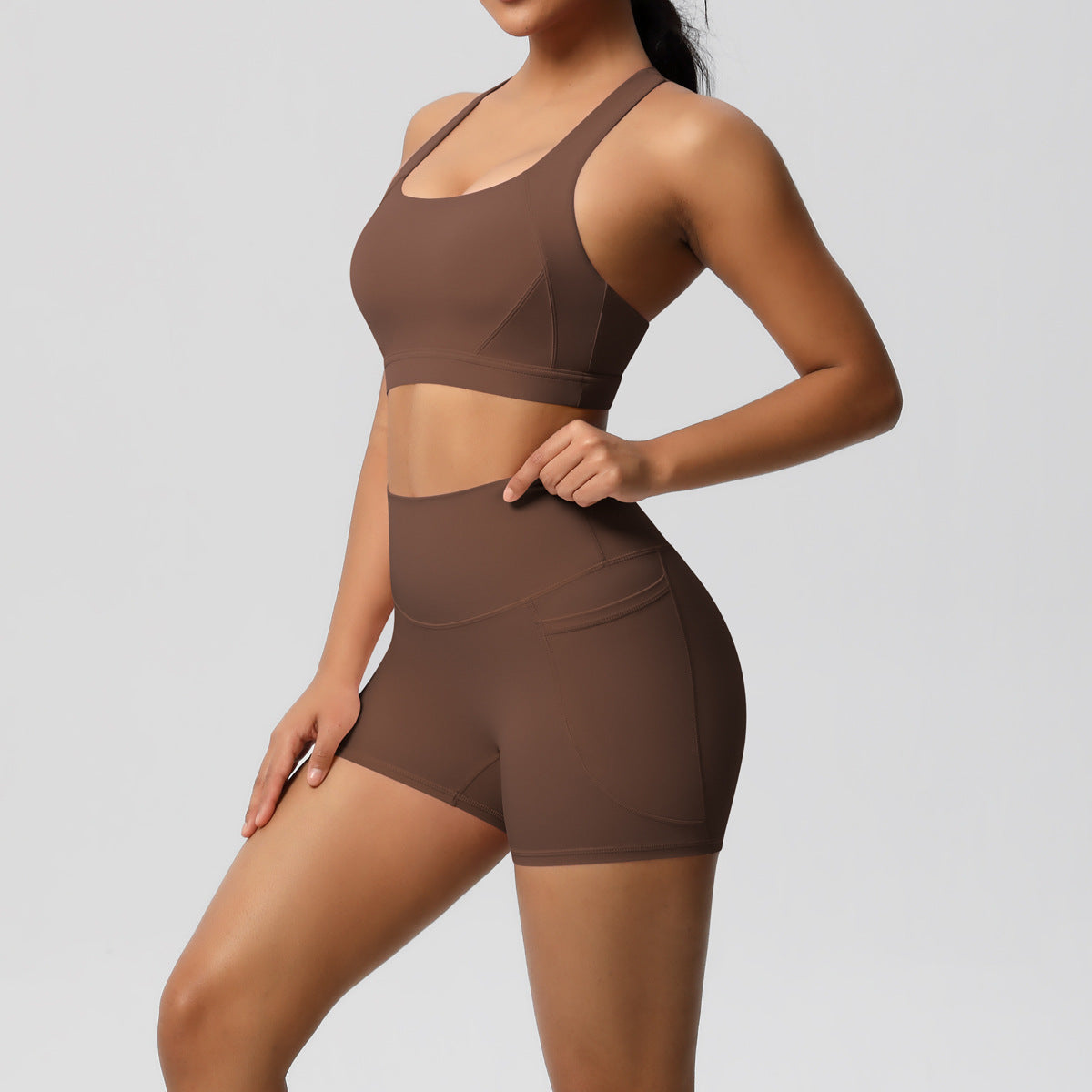 Women's Solid Color Yoga Vest & Shorts Set