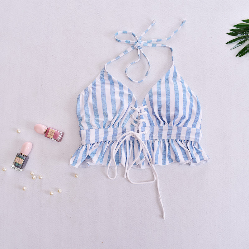 Striped Ruffle Cami and Shorts Beach Set