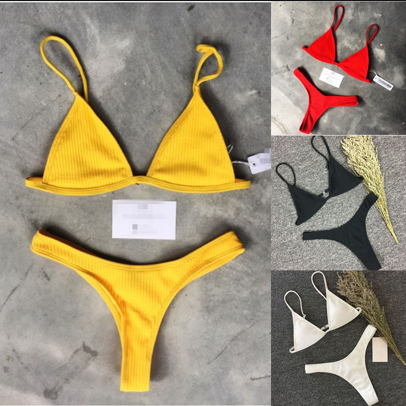 Women's Ribbed Triangle Thong Bikini Set