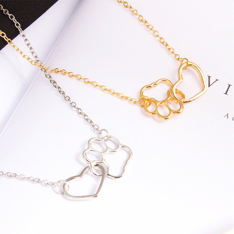 Heart and Paw Pendant Hollow Collarbone Necklace