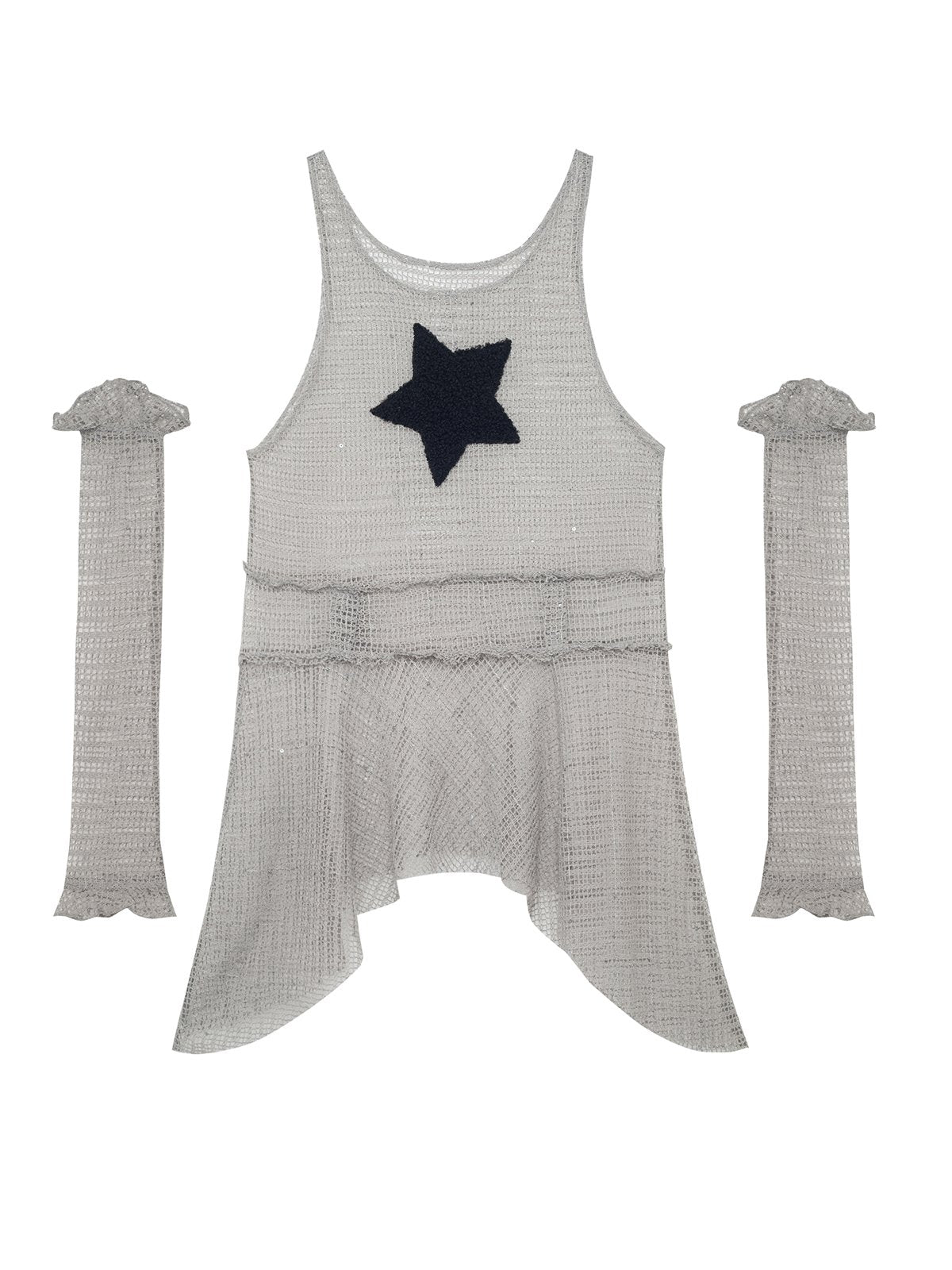 Spicy Girl Mesh Tank Top Dress with Star Sleeves
