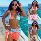 Women's Three-Piece Tie-Dye Bikini Set with Sarong