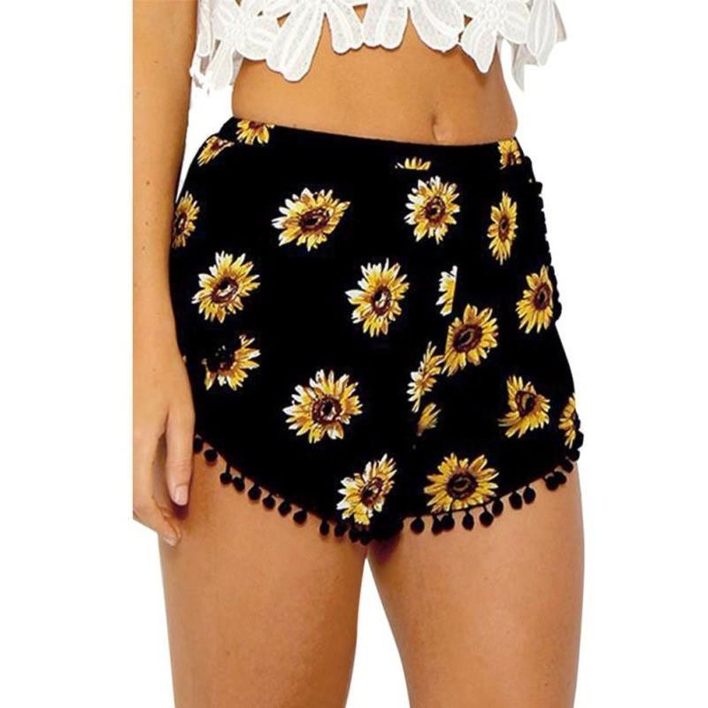 Summer Women's Floral Print Beach Shorts with Elastic Waist