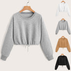 Trendy Women's Long Sleeve Crop Top with Drawstring Hem