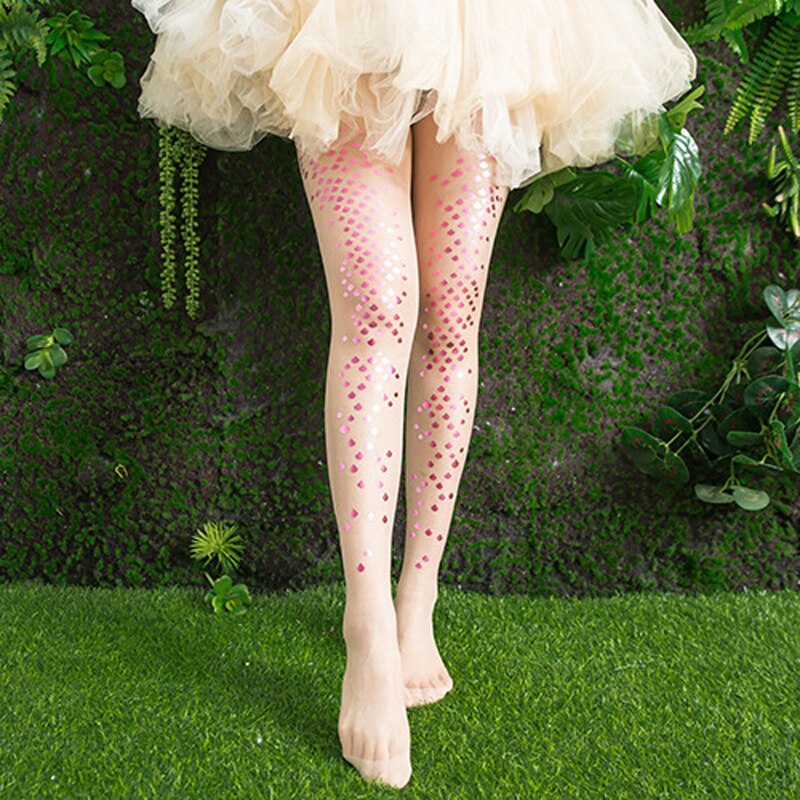 Women's Sheer Mermaid-Scale Foil Print Tights