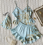 Women's Faux Silk Pajama Set - Two-Piece Printed Sleepwear