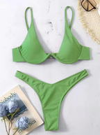Two-Piece Steel Bracket Solid Color Bikini Swimsuit