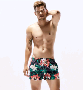Men's Quick-Dry Striped Floral Swim Trunks