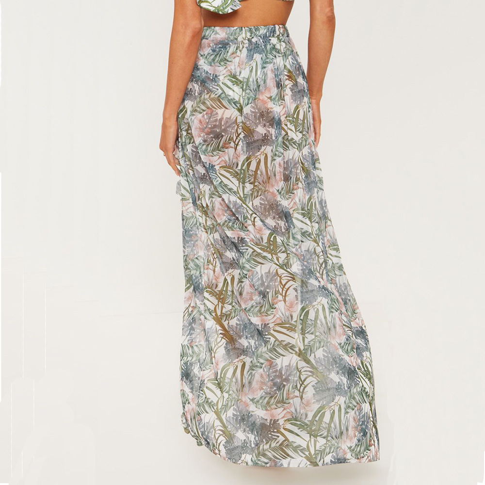 Tropical Leaf Print Ruffle Bikini Set