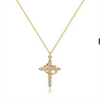 Zircon Cross Crown Pendant Necklace