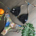 Feather Print Push-Up Tassel Bikini Set
