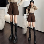 Brown Corduroy Shorts with Martin Boots for Women