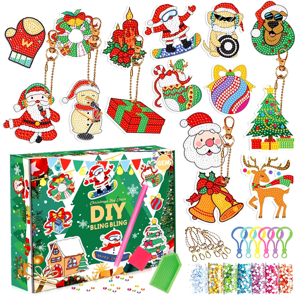Christmas Diamond Painting Keychain 5D DIY Hanging Art Kits Ornaments for Kids Christmas Crafts Family Decor | Accessory