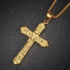 Jesus Cross Pendant Necklace for Men - Titanium Steel Christian Jewelry