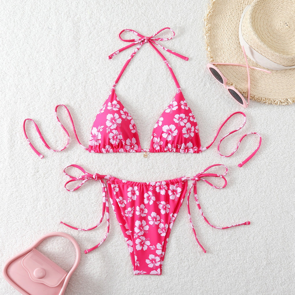 Cherry Print Triangle String Bikini Set