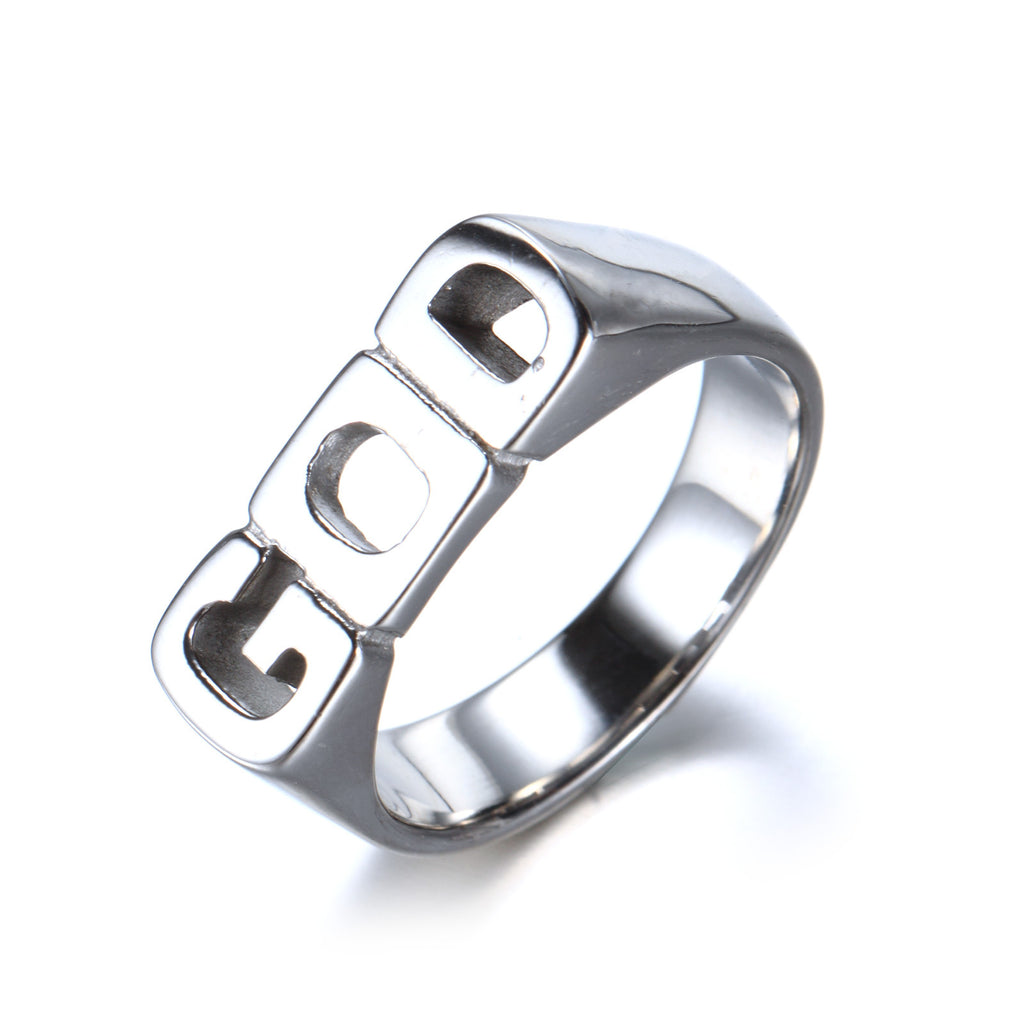 Simple Stainless Steel GOD Letter Titanium Ring