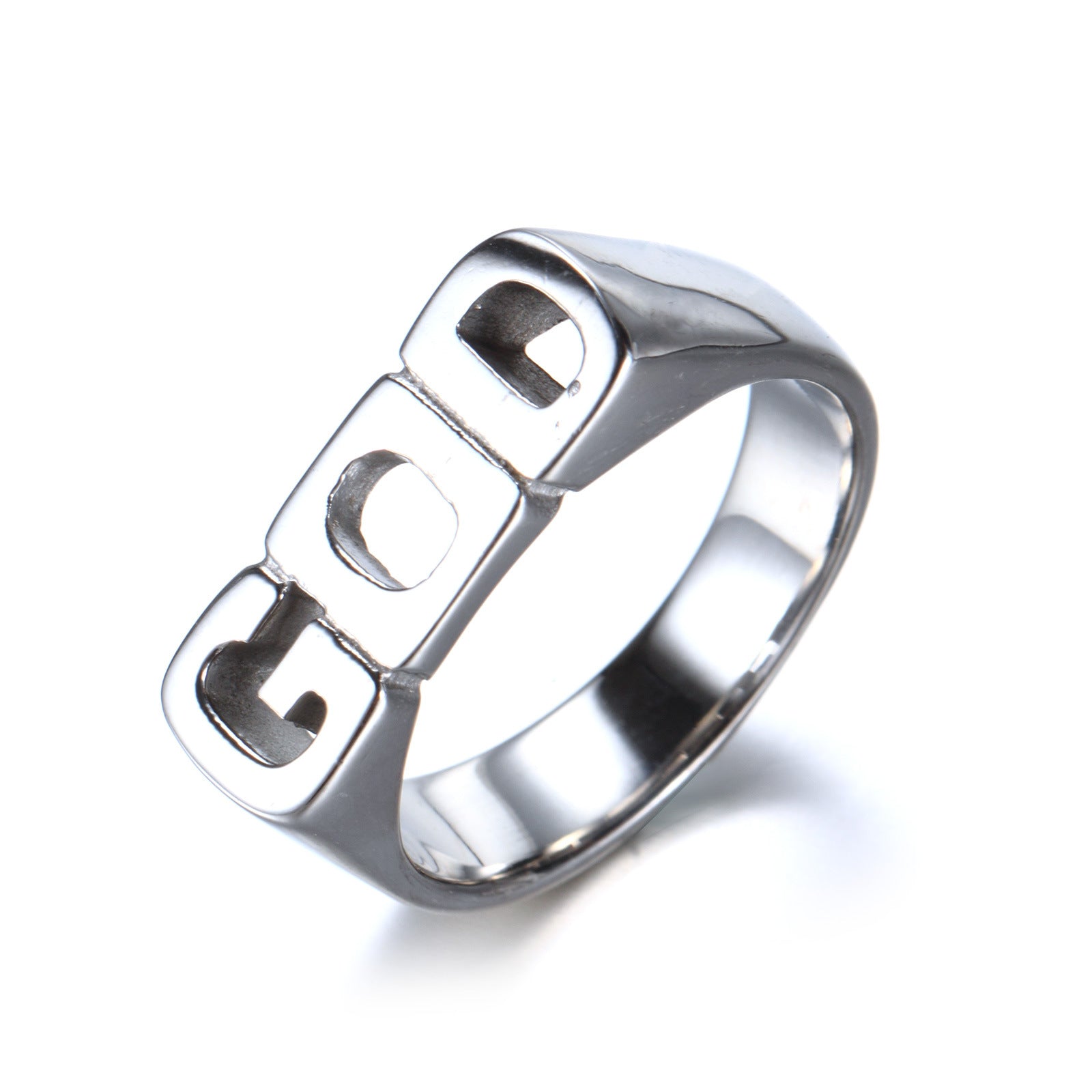 Simple Stainless Steel GOD Letter Titanium Ring