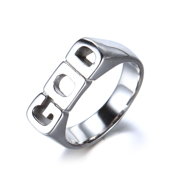 Simple Stainless Steel GOD Letter Titanium Ring | Christian Jewelry