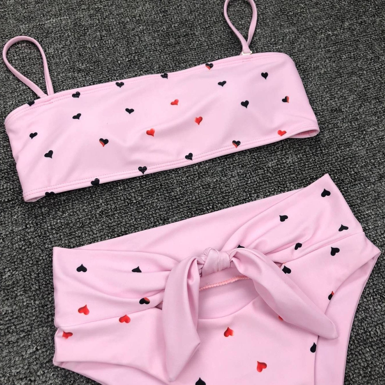 Heart Print High-Waisted Bikini Set
