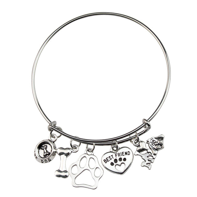 Mini I Love My Dog Bracelet with Paw Print Design