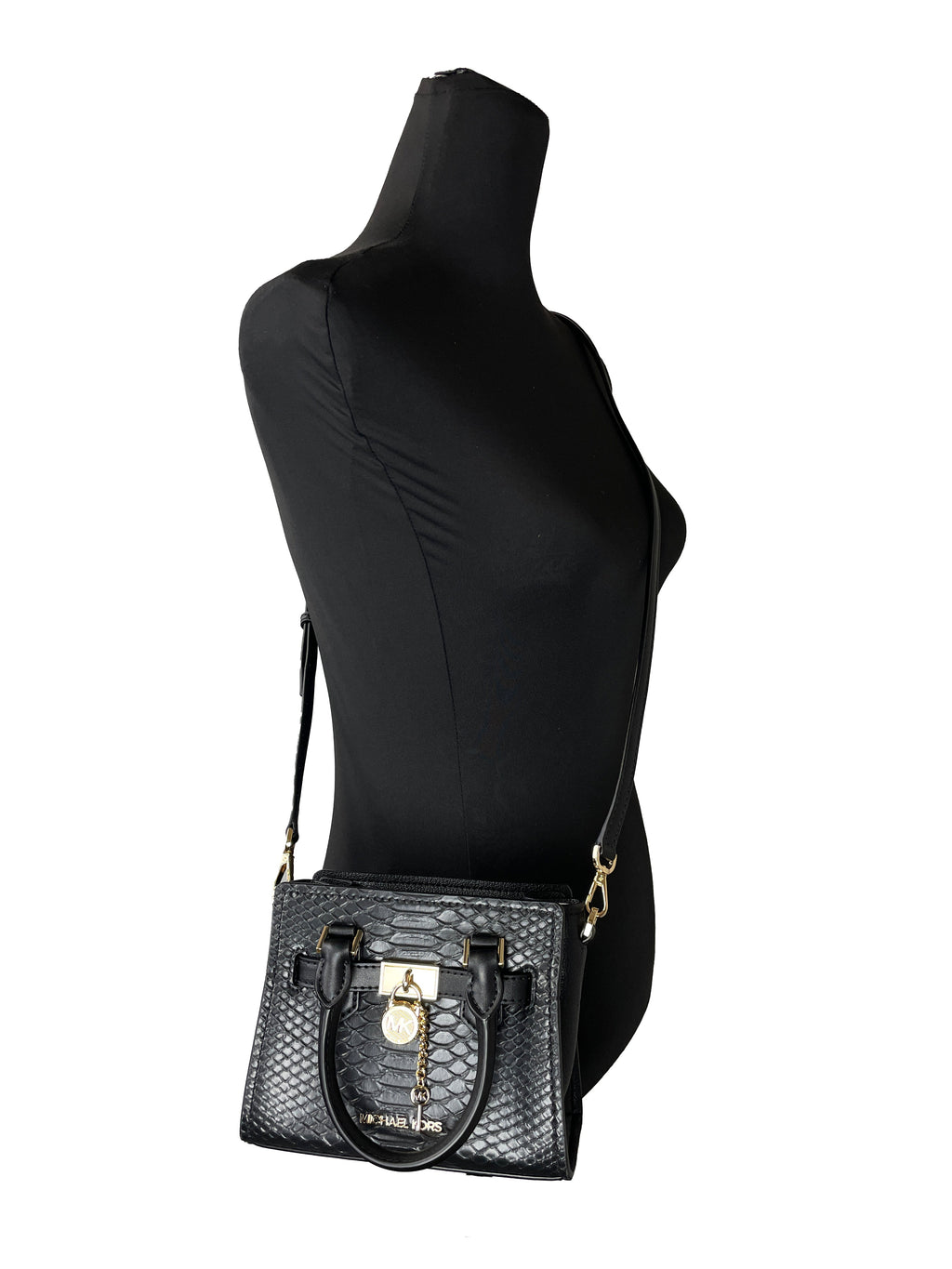 Michael Kors Hamilton XS Black Snake Satchel Bag