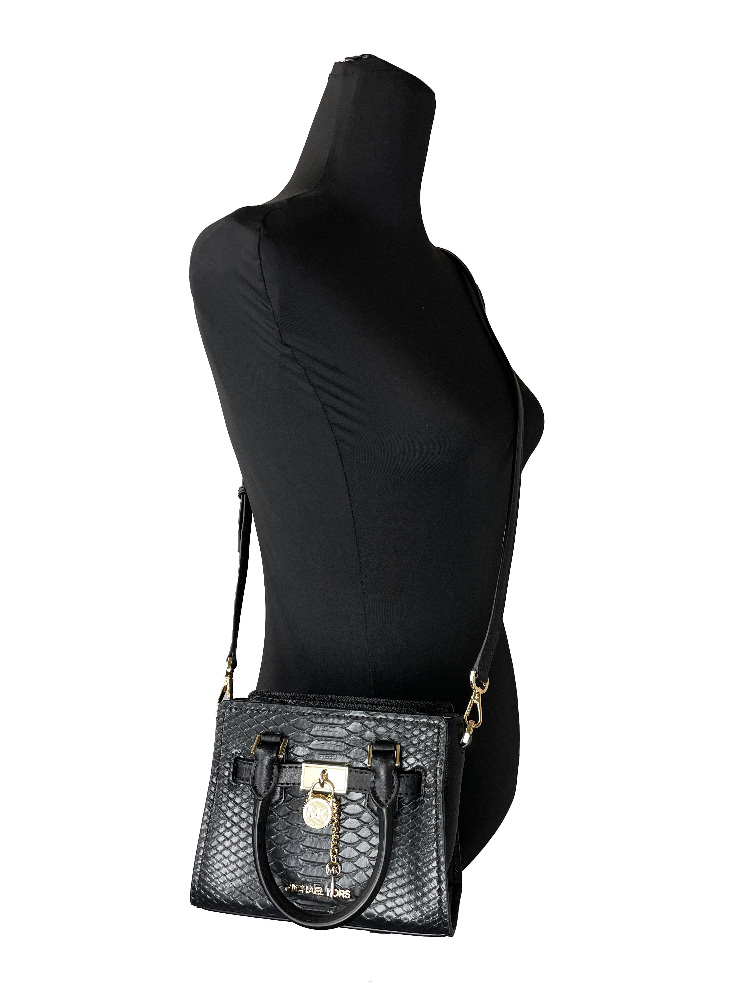 Michael Kors Hamilton XS Black Snake Satchel Bag