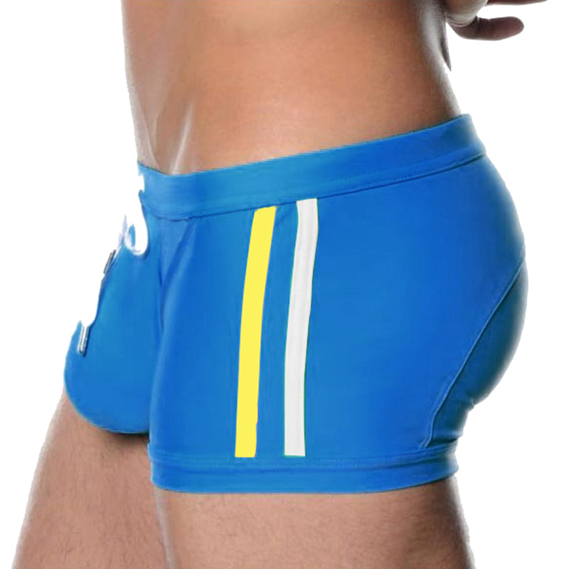 Men's Black Side-Stripe Swim Trunks