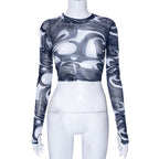 Q21TP574 Women's Casual Autumn Crop Top with Print