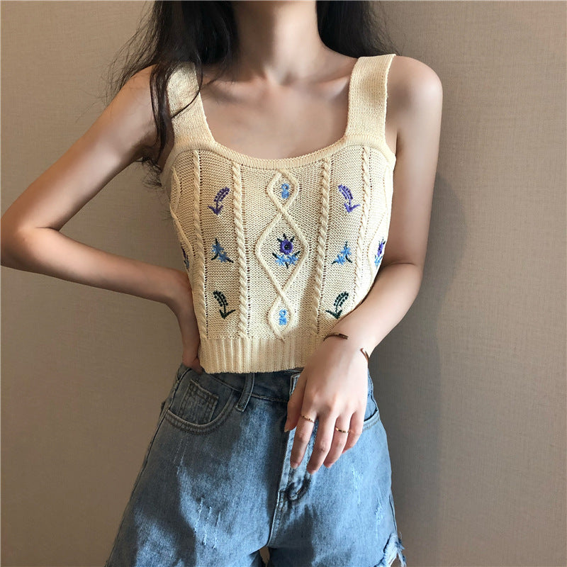 2021 Summer Slim Fit Embroidered Floral Camisole