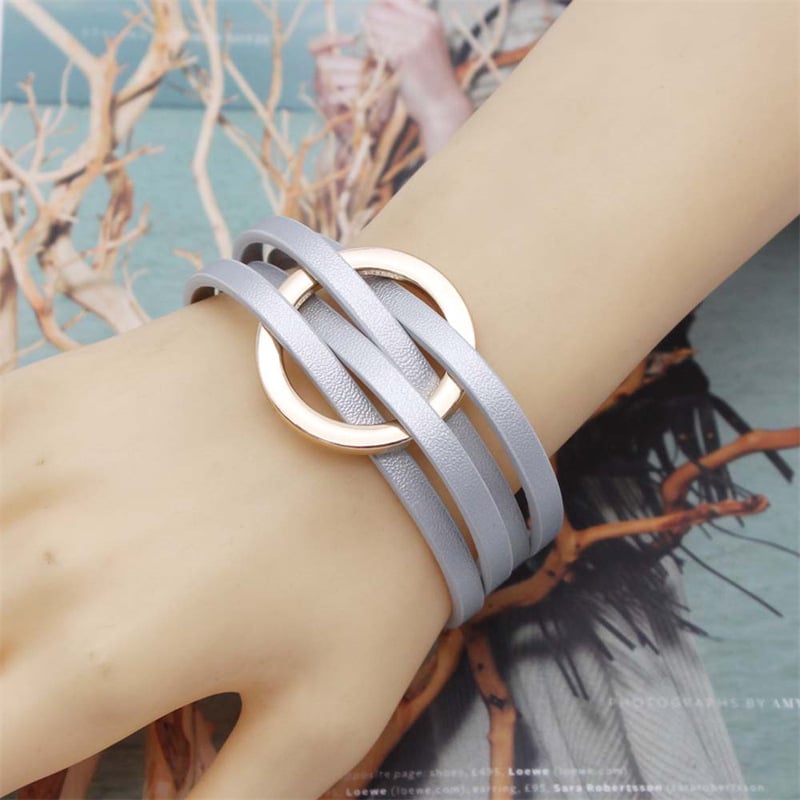 Cross Leather Multi-Layer Women's Bracelet with Cuff Ring