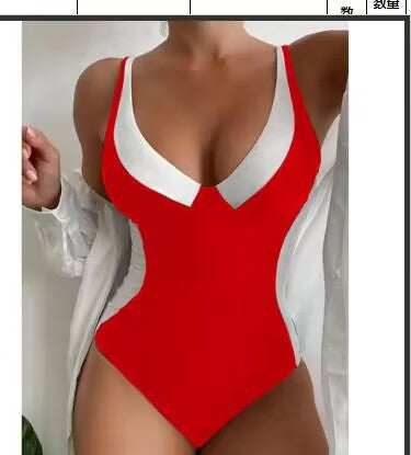 Women's V-Neck Colorblock One-Piece Swimsuit