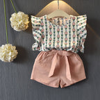 Girls Pineapple Sleeve Shorts Set