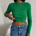 Solid Color Ribbed Crop Top for Women - Spring Fashion
