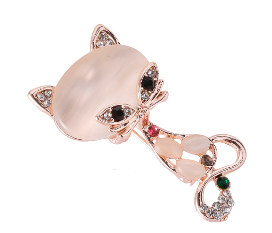 Cat's Eye Stone Brooch, Women's Animal Series Pin