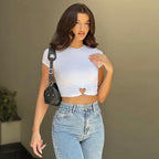 Women's Solid Color Love Hoop Round Neck Crop Top