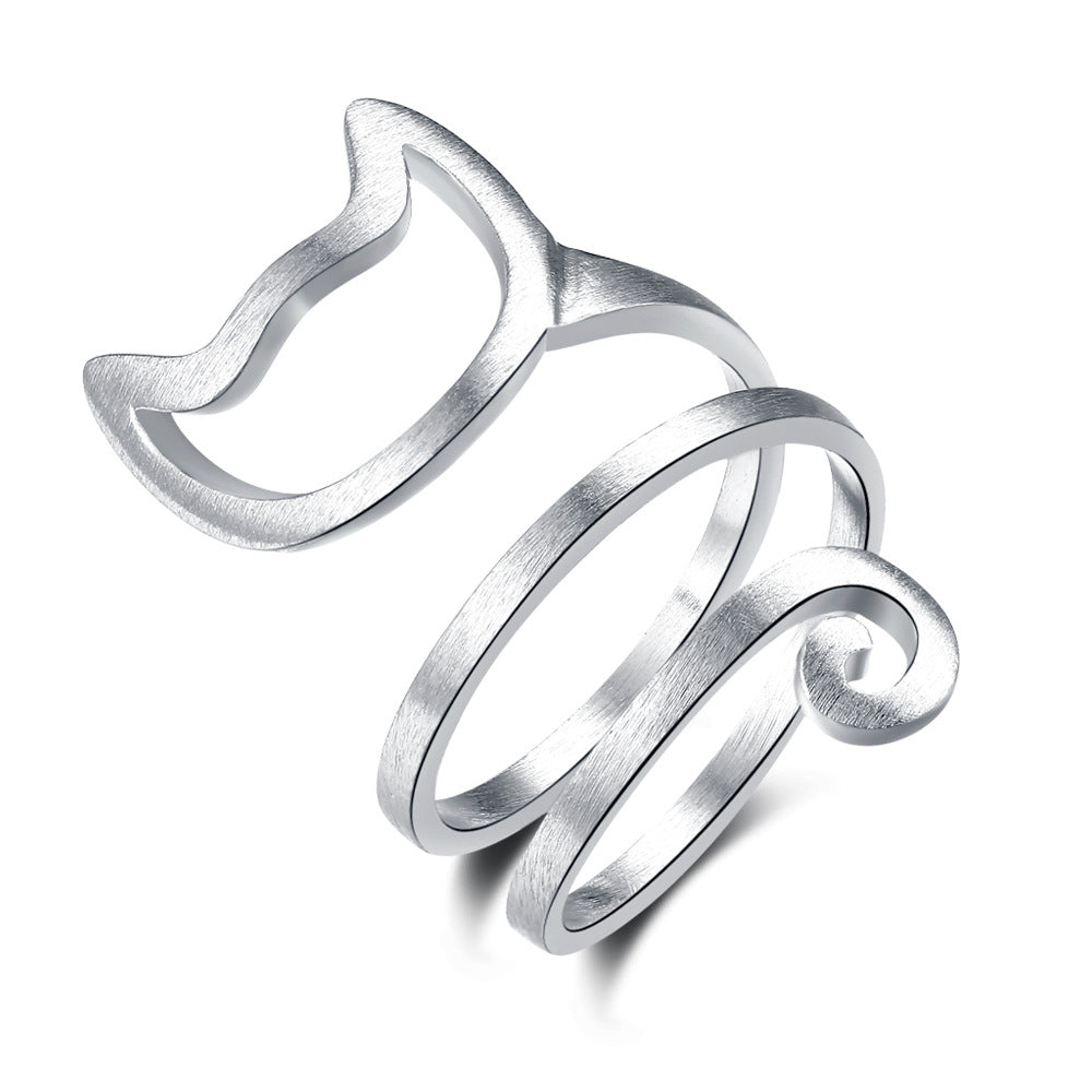 925 Silver Plated Cat Open Ring - Cute Design for Women