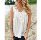 White Chiffon Lace-Trim Sleeveless Top