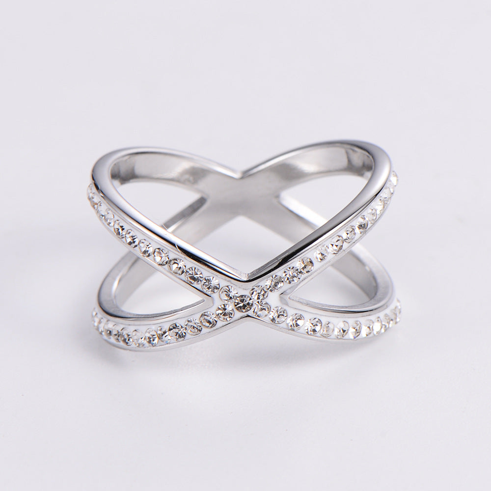 Cross Hollow-out Micro-inlaid Rhinestone Ring
