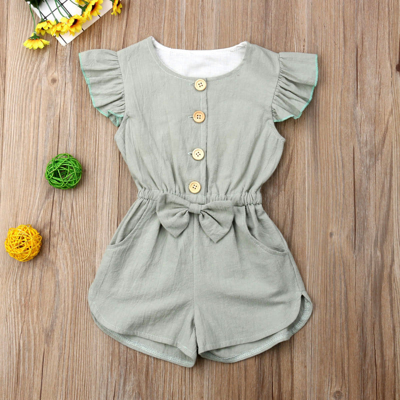 Girls' Bow Tie Jumpsuit with Shorts