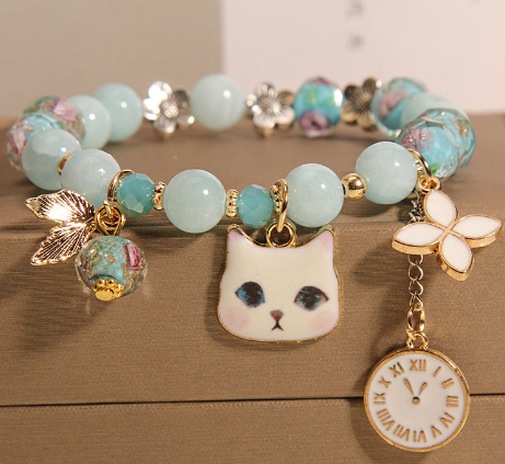 Korean Dongdaemun Cartoon Cat Beaded Bracelet for Women