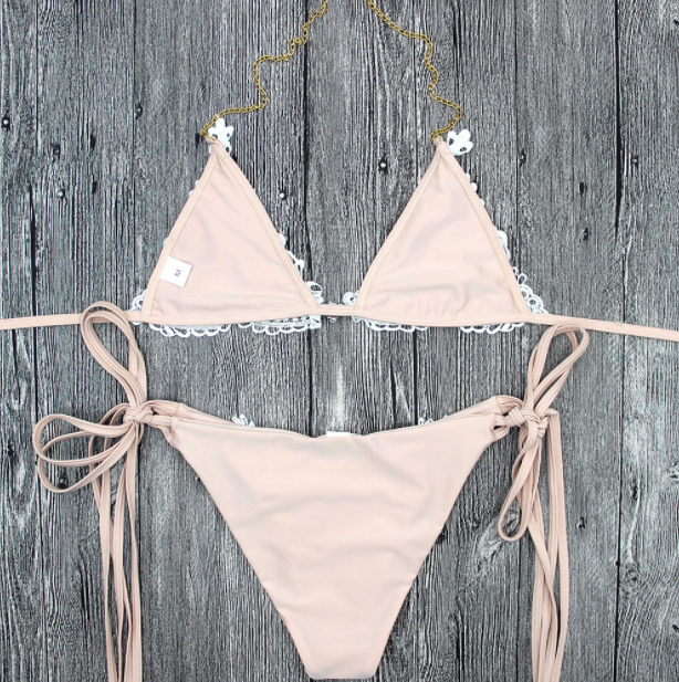 Rhinestone Lace Tie-Side Bikini