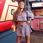 2021 Women's Checkered Crop Top and Pants Set
