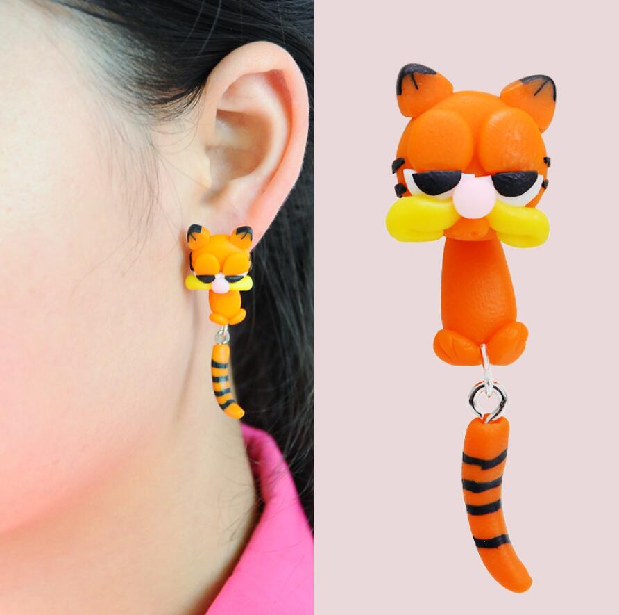Handmade Polymer Clay Garfield Cat Earrings